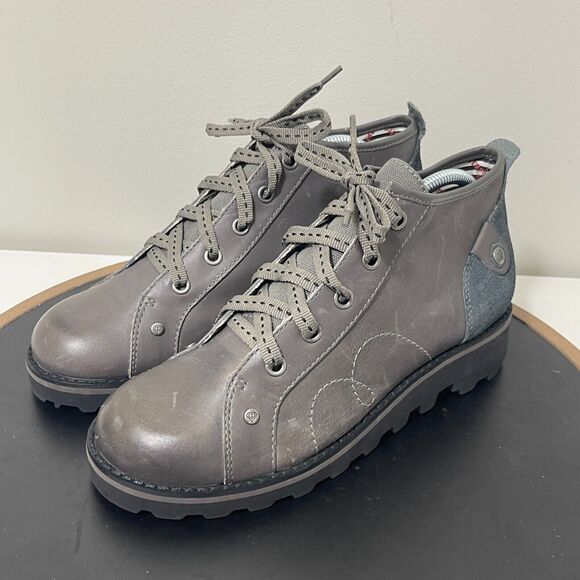 London Underground Womens Size 7.5 Lace Up Chunky Ankle Boot Grey‎ Leather - Picture 4 of 13